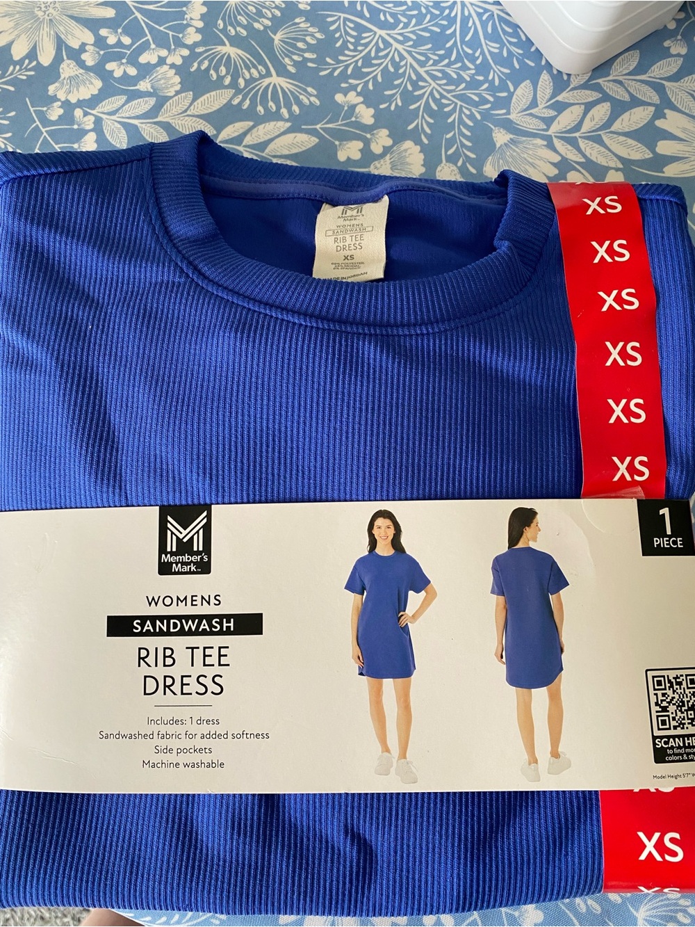 Member's Mark Women's Sandwash Rib Tee Mini Dress in Royal Blue